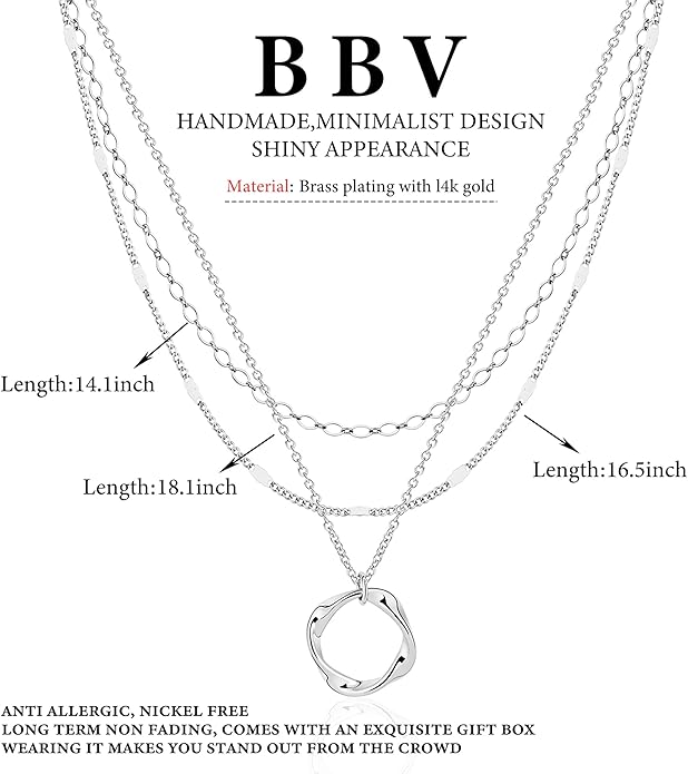 BBV Layered Gold Necklaces for Women Stackable Dainty 14K Gold Plated Silver Chain Necklace Layering Cute Fashion Pendant Choker Necklaces Trendy Jewelry Set Gifts for Women