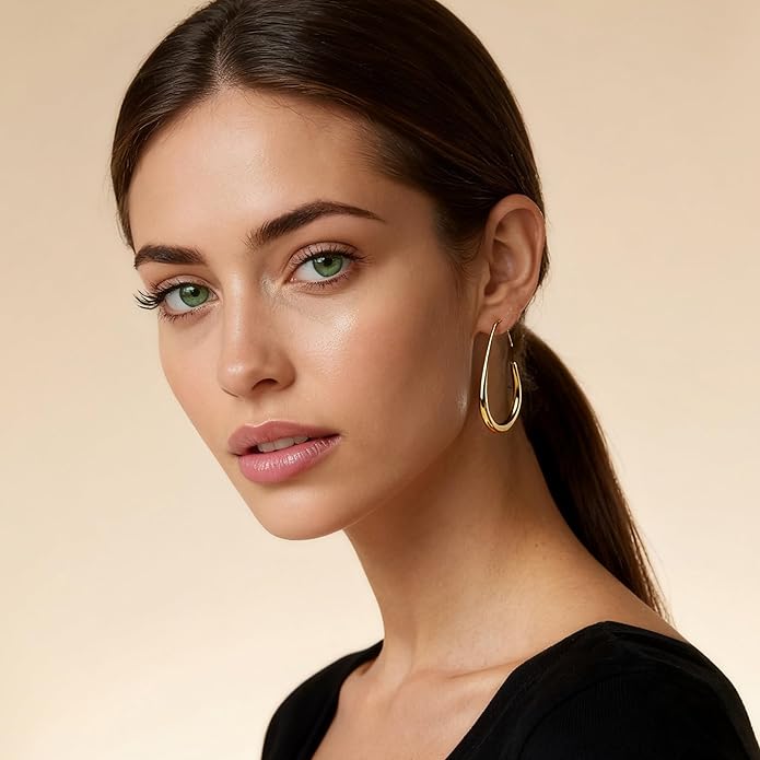 18k Gold Hoop Earrings - Hypoallergenic Silver Earrings for Women - Lightweight Hoop Jewelry 2 Pairs