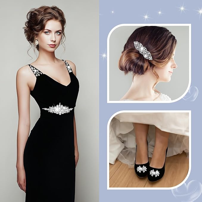 Suncalla 109 Pcs Sew on Crystal Rhinestone with Chain Trim Brooch Pin Mixed Shapes Set for Jewelry Clothe DIY Crafts Tabletop Scattered Crystals Vase Fillers Wedding Decor (Rhinestone Appliques)