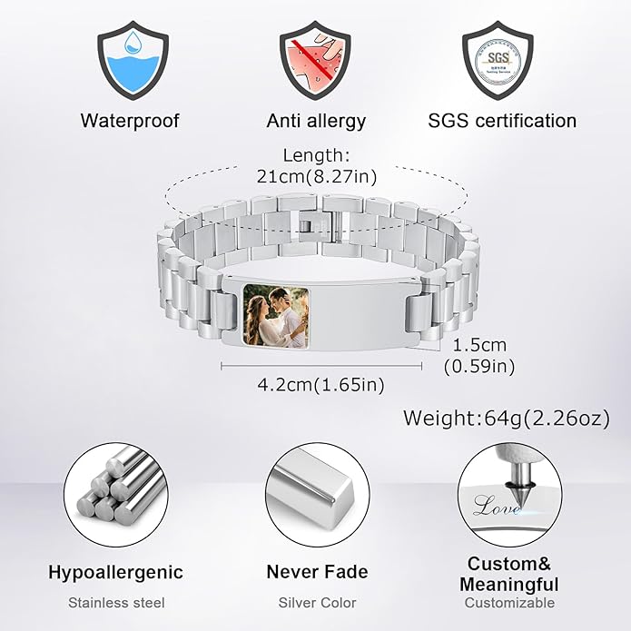VNOX Masculine Watch Band Stainless Steel Link Bracelet Personalized Jewelry Gift for Men DAD Father Husband Boyfriend