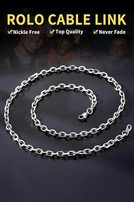 ChainsHouse Stainless Steel Cable Chain Necklaces for Men Women, 3mm/5mm/7mm/9mm/12mm 18K Gold/Black Plated Mens Cable Link Chains, 18"-30" Length - Send Gift Box