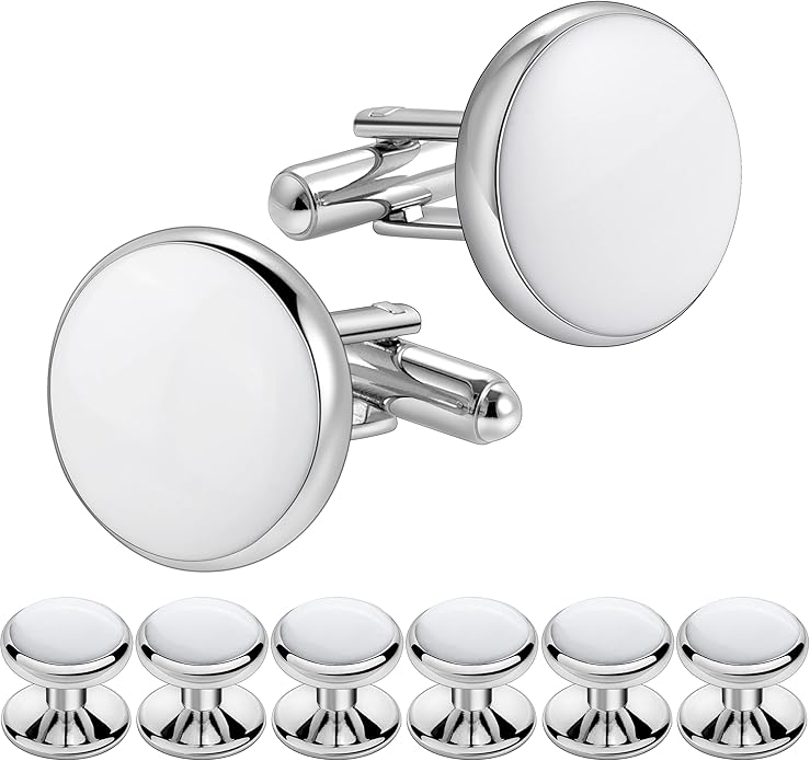 HAWSON Men’s Cufflinks and Tuxedo Studs Set with Gift Box; Men’s Jewelry or Accessories Suitable for Black Suit White Shirts Vest and Red Bow tie on Wedding or Anniversary and Birthday