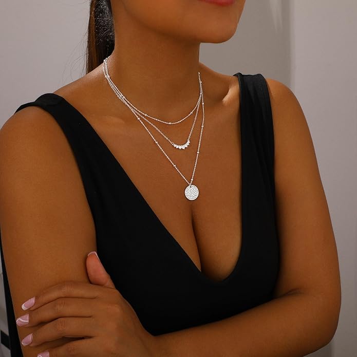 BBV Layered Gold Necklaces for Women Stackable Dainty 14K Gold Plated Silver Chain Necklace Layering Cute Fashion Pendant Choker Necklaces Trendy Jewelry Set Gifts for Women