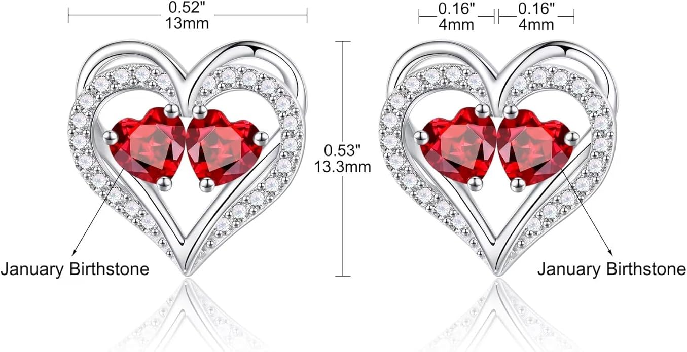 Iefil Birthstone Earrings for Women - 925 Sterling Silver Heart Earrings Anniversary Birthday Gifts for Women Wife Girlfriend Mom