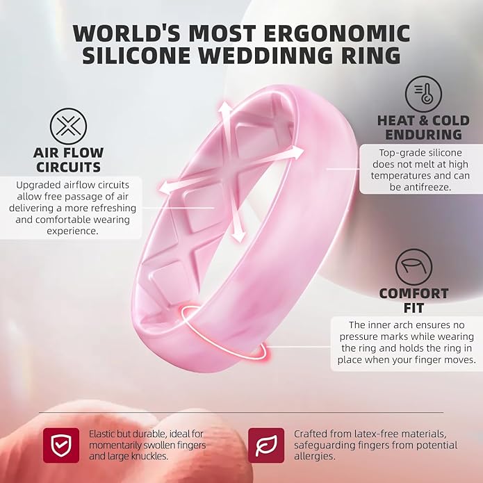 Egnaro Women's Bridal Rings Sets, 6mm Wide, 2mm Thick, Silicone Wedding Rubber Band with Half Size, Inner Arc Ergonomic Breathable Design