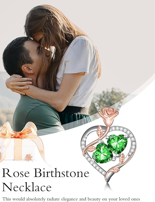 Christmas Gifts for Women Rose Heart Birthstone Pendant Necklace I Love You Forever Jewelry Valentine Mothers Day Birthday Gifts for Women Her Wife Girlfriend