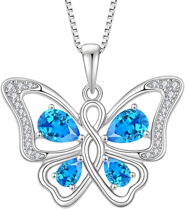 Butterfly Necklace 925 Sterling Silver Cubic Zirconia Birthstone Jewelry Gifts for Women Wife Mother