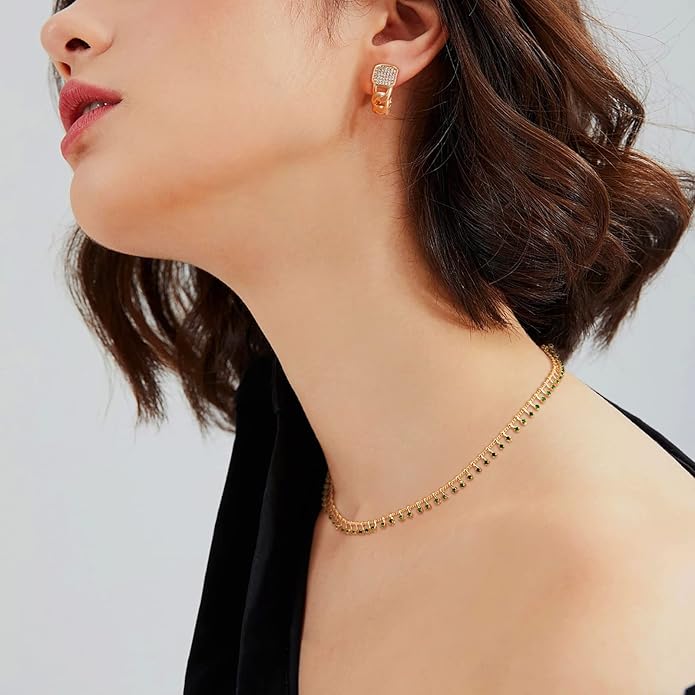 MTMY Beaded Necklaces for Women 14K Gold Plated Dainty Colorful Green/Rose Beaded Pearl Choker Necklace Delicate Boho Choker Necklace Jewelry Gift