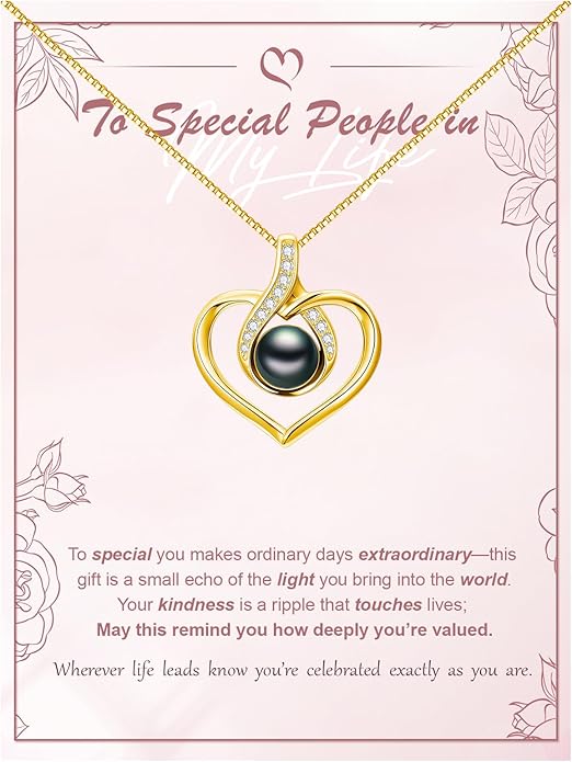 KANNSOAR Tahitian Black Pearl AAAA 18K White Gold Plated Sterling Silver Heart Pendant Necklace for Women Wife Mom Girlfriend Valentine Her Jewelry Gift for Anniversary Birthday Christmas