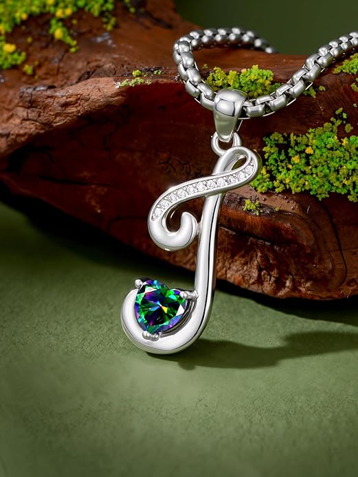 Christmas Gifts for Women Alphabet A to Z Initial Birthstone Pendant Necklaces for Women - 18k White Gold Plated Personalized Name Jewelry Valentine Mothers Day Birthday Gifts for Women Her Girlfriend