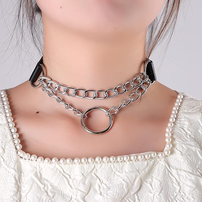 MILAKOO PU Leather Punk Choker Necklaces Circle/Heart Charm Adjustable Collar Necklace for Women