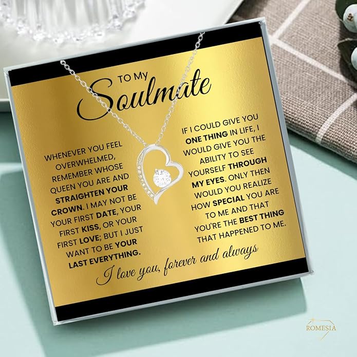 To My Soulmate Necklace For Women, Soul Mate Jewelry for Women, Future Wife Gifts, To My Wife Necklace from Husband, Gifts for Girlfriend, Pendant With Message Card
