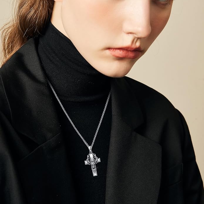 YEESIA Cross Necklace for Men Women 925 Sterling Silver Christian Pendant Religious Jewelry Gift for Men Women.