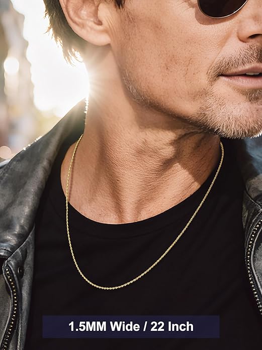 Bandmax Solid 1.5mm/2mm/3mm/6mm Rope Chains for Men Women 14K Gold Plated/Black Plated Stainless Steel Twist Chain 16-30 Inches, with Gift Box
