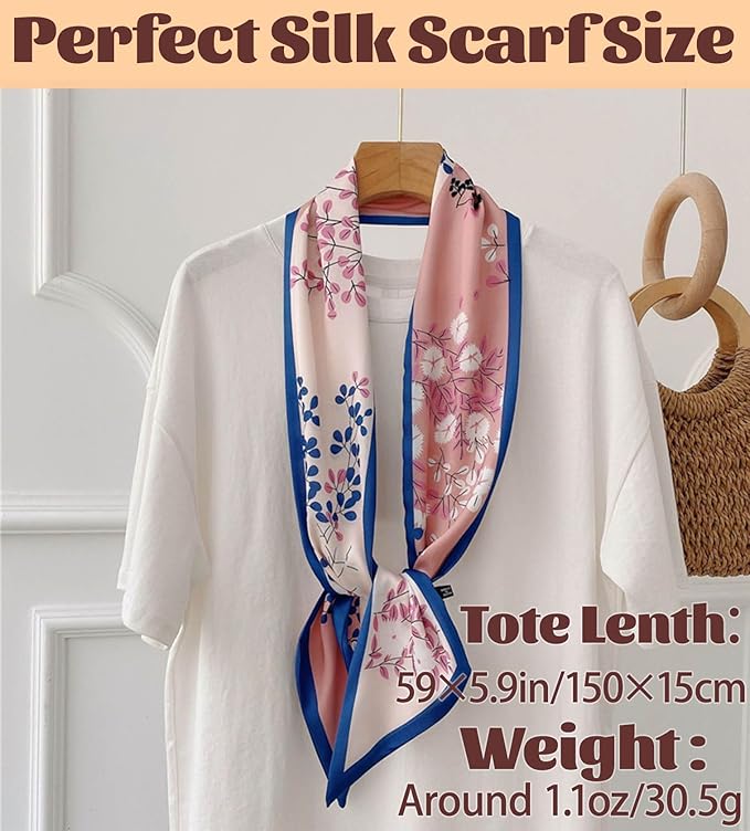 kcctoo 59" Mulberry Silk Like Head Scarf Women's Fashion Square Neck Satin Scarfs for Bag Hair Scarves Gift 59 * 5.9”