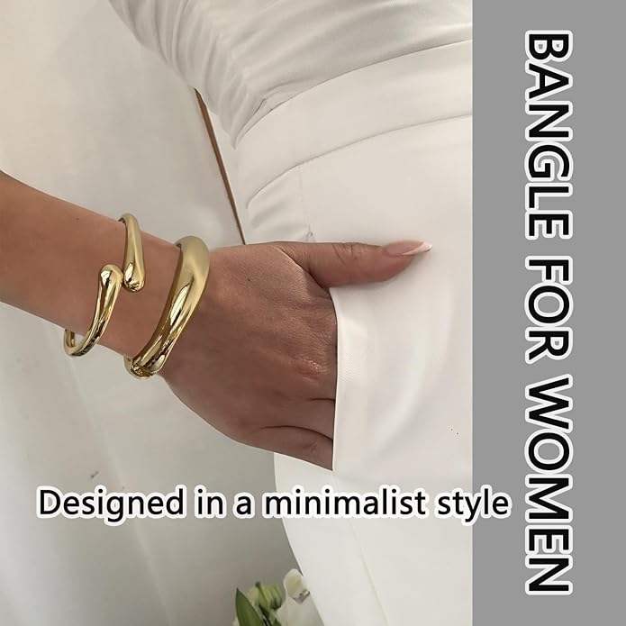 Rainhonor Chunky Gold Bangles Bracelets for Women Gold Cuff Bracelet Set Waterproof Non Tarnish Stack Bracelet for Women Gifts