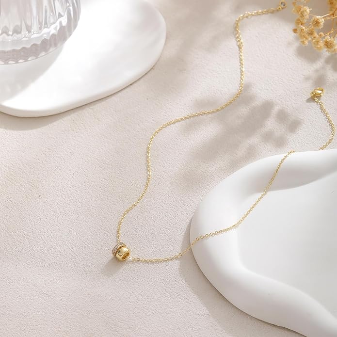 Gold Necklace for Women, Dainty 14K Gold Plated Pendant Necklaces for Women Trendy Simple Choker Chain Cubic Zirconia Circle/Interlocking/Sun Necklace Fashion Jewelry Birthday Christmas Gift