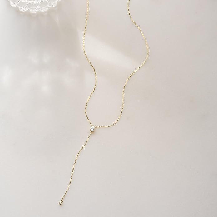 Lariat Necklace for Women, Dainty Long Necklaces, 14k Gold/Silver Plated Y-Shaped Drop Chain Necklace, Simple Layered Necklaces, Trendy Jewelry Gifts for Her