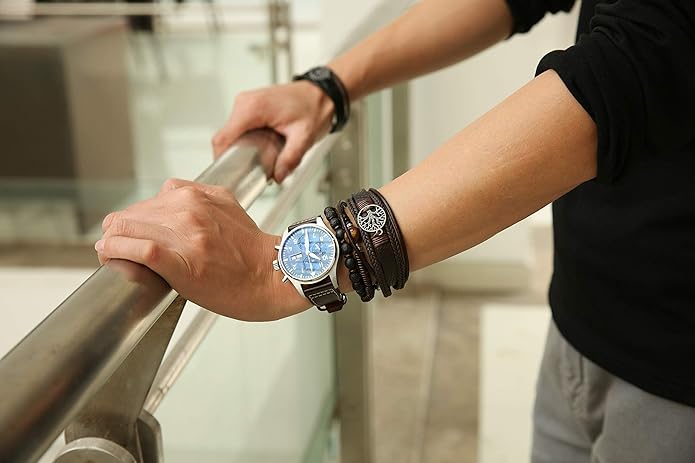 HZMAN Genuine Leather Tree of life Bracelets Men Women, Tiger Eye Natural Stone Lava Rock Beads Ethnic Tribal Elastic Bracelets Wristbands