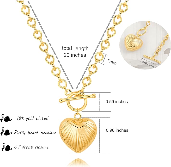 CANEVINKA Dainty Cross Medallion/Heart Pendant Chain Necklace 18K Gold Plated Oval Choker Fashion OT Toggle Jewelry Handmade for Women Simple Gold Charm Necklace