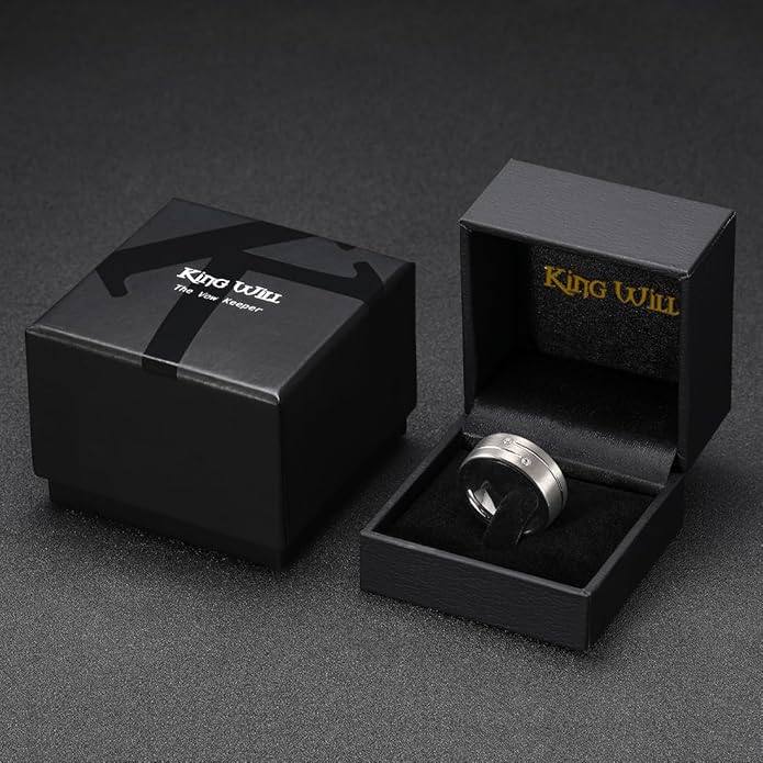 King Will Mens Tungsten Wedding Band with Cubic Zircon Inlay 7mm/8mm Flat Cut Comfort Fit Engagement Rings