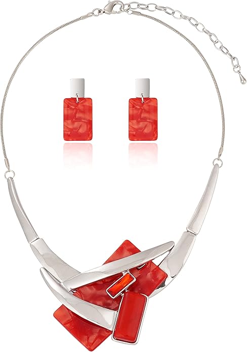Vintage Chunky Statement Jewelry Set Retro Leaf Floral Geometric Bohemian Boho Bib Necklace Earring Set Fashion Costume Jewelry for Women Girls Wedding Party Prom Unique Gift