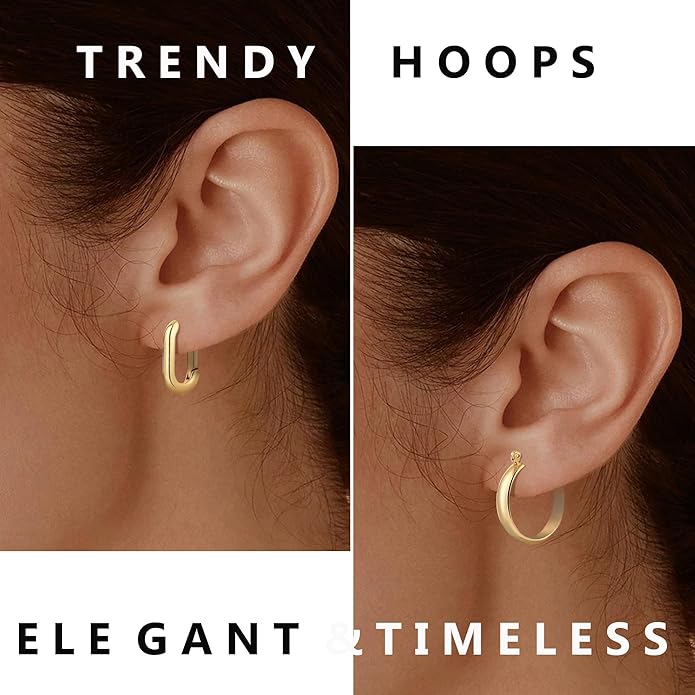 6 Pairs 14K Gold Plated Hoop Earrings for Women Trendy Chunky Lightweight Hoop Earrings Multipack Hypoallergenic, Thick Twisted Huggie Hoops Earring Set Jewelry for Gifts
