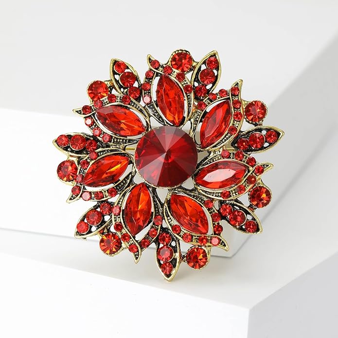 Rhinestone Flower Brooch for Women Vintage Crystal Flower Brooch Pin Elegant Clothing Hat Bag Accessories Christmas Birthday Party Wedding Costume Jewelry