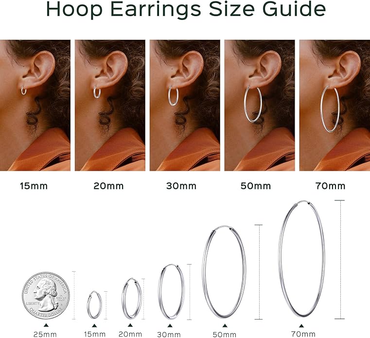 ChicSilver Hypoallergenic 925 Sterling Silver Hoop Earrings for Women, Lightweight Large Gold Plated Hoop Earrings, Endless Hoops Huggie Earrings 15/20/30/50/70MM