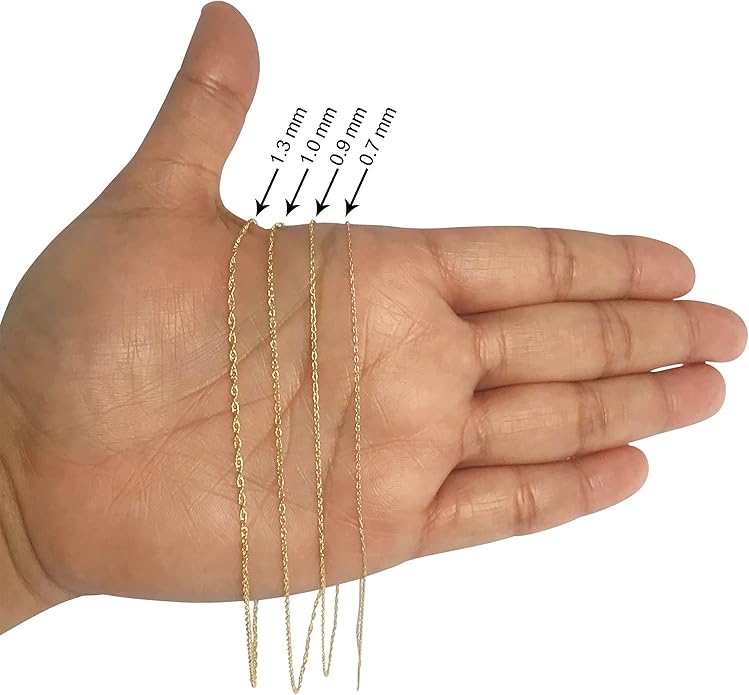 Kooljewelry Womens Classic Rope Chain - 10k Yellow Gold Barely-There Necklace, Thin Lightweight