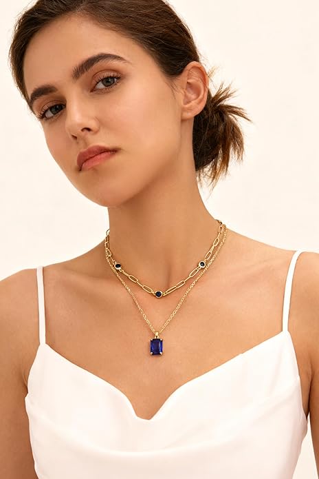 Gold Layered Pendant Necklaces for Women 14k Gold Plated Crystal Choker Necklace Paperclip Rhinestone Necklace Party Prom Jewelry