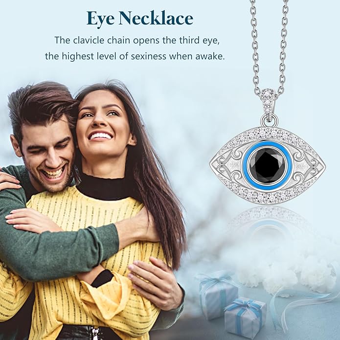 Jewmon 925 Sterling Silver Evil Eye Necklace for Women Lucky Turkey Eye of Proection Necklace Evil Eye Jewelry Gifts for Mom Daughter Grandma