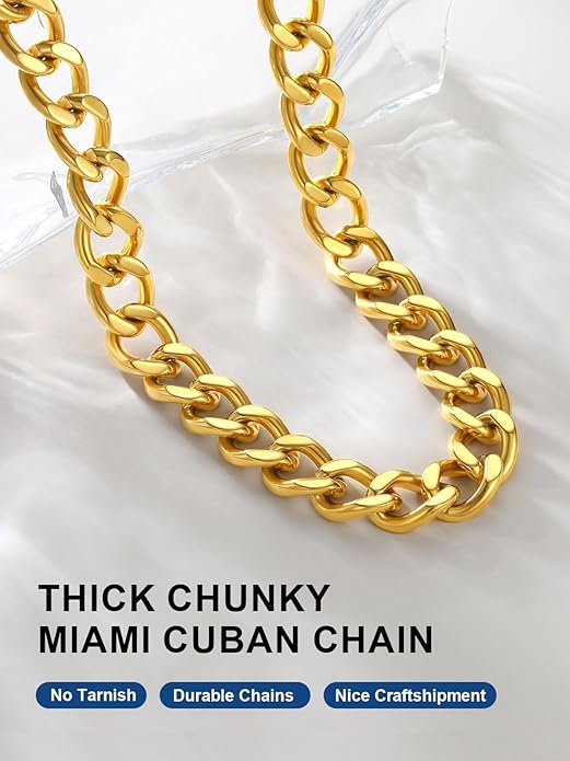 ChainsPro Cuban Link Chain for Women,Stainless Steel Chunky Necklace Silver/Gold Plated Thick Chain Choker, 12/16/20 mm Width,18" and 20" Punk Hip Hop Trendy Non Tarnish Jewelry Gifts