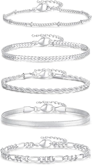 XIANNVXI Gold Plated Bracelets for Women Adjustable 14K Dainty Gold Bracelet Stack for Women Stackable Cuban Link Paperclip Chain Bracelet Set 5PCS Cute Trendy Bracelets for Present