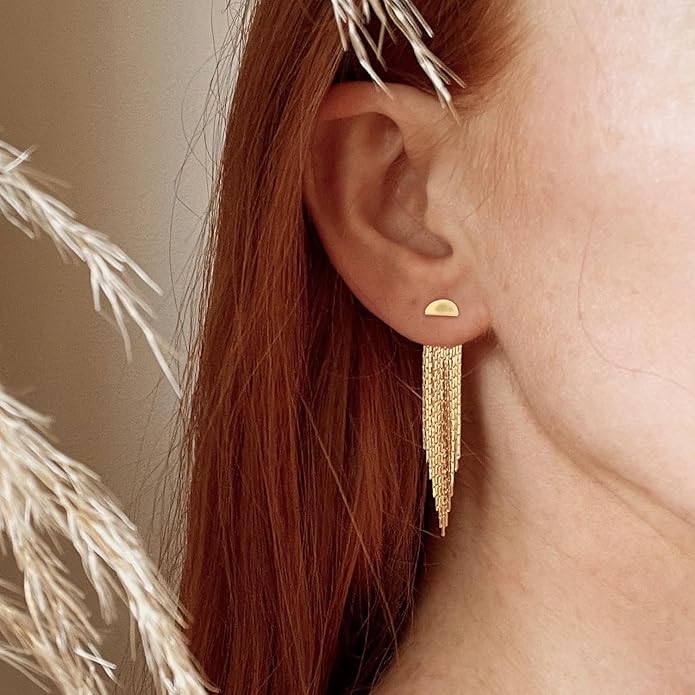 Gold Earrings for Women, 14K Gold Plated Tassel Dangle Earrings for Women Trendy Hypoallergenic Long Chain Earring Dainty Pearl Drop Earrings Elegant Wedding Earring Fashion Jewelry for Womens