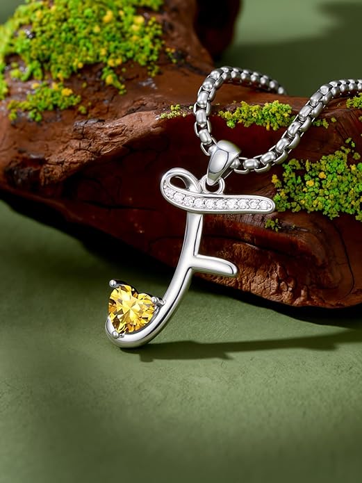 Christmas Gifts for Women Alphabet A to Z Initial Birthstone Pendant Necklaces for Women - 18k White Gold Plated Personalized Name Jewelry Valentine Mothers Day Birthday Gifts for Women Her Girlfriend