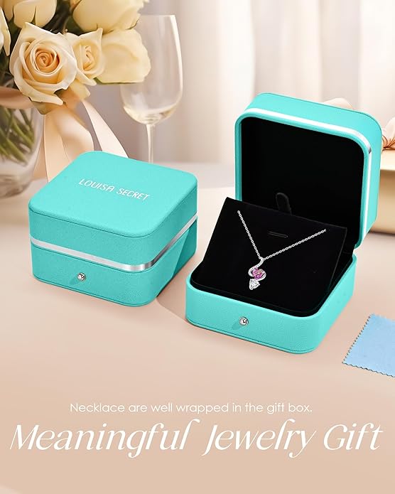 LOUISA SECRET 925 Sterling Silver Opal Birthstone Necklace, Unique Tiny Double Heart Pendant Jewelry, Engraved with "S925 I Love You" Best Birthday Gift for Women Wife Girlfriend Mom Her, Christmas Day Valentine's Day Anniversary Mother's Day