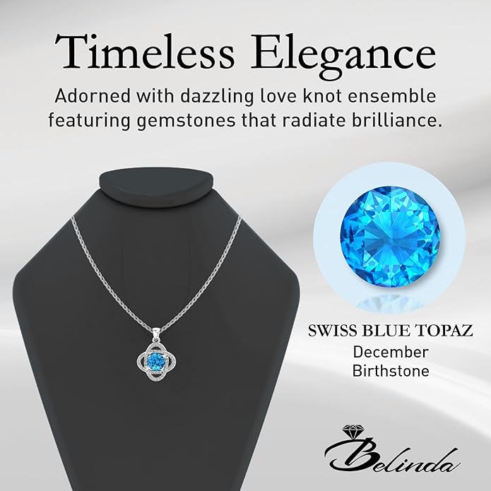 Women 925 Sterling Silver Cute Love Knot Sparkling Gemstone Push Back Stud Earrings Hanging Pendant Necklace Beautiful Fine Jewelry Accessory Set, 1.65 Carat