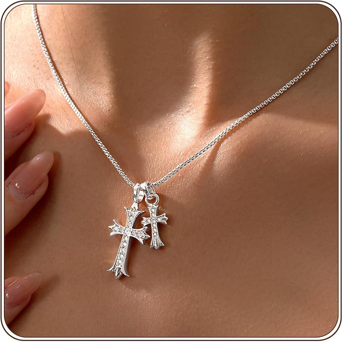 Partm Gold Cross Necklace for Women 14K Plated Dainty Pendant Cross Chain Faith Crucifix Choker Baptism Necklace for Women Trendy Religious Jewelry Hypoallergenic