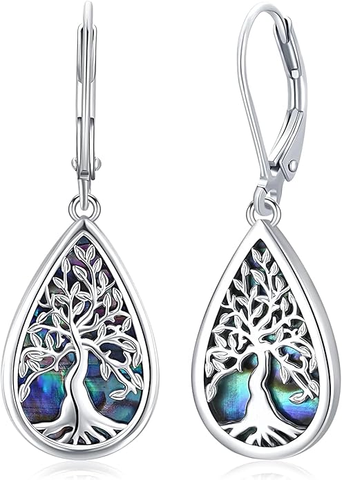 Tree of life Dangle Earrings Sterling Silver Moonstone/Turquoise/Malachite Earrings for Women Filigree Leverback Earrings Jewelry Gifts