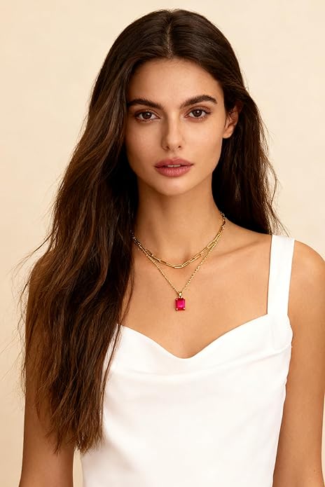 Gold Layered Pendant Necklaces for Women 14k Gold Plated Crystal Choker Necklace Paperclip Rhinestone Necklace Party Prom Jewelry