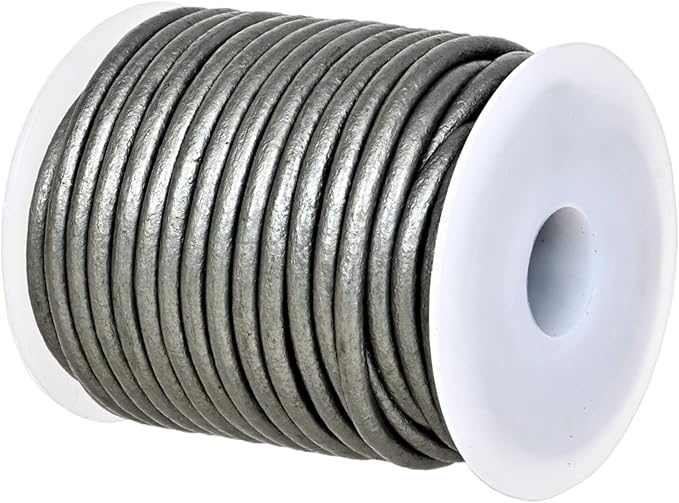 GENIQUE Real/Genuine Round Leather String Cord for Necklace, Bracelets, Jewelry, Kumihimo Braiding, DIY Projects (10 Metres) (3mm, Grey Metallic)