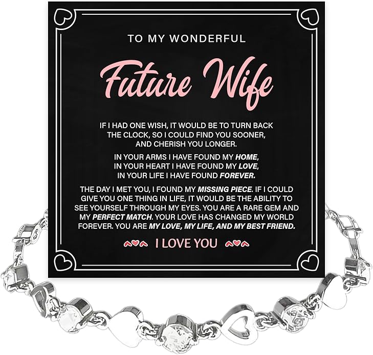 To My Future Wife Crystal Heart Bracelet Gift From Future Husband, Beautiful Jewelry Birthday, Christmas, Valentine’s Day, Bracelet For Her With Heartfelt Message & Elegant Box