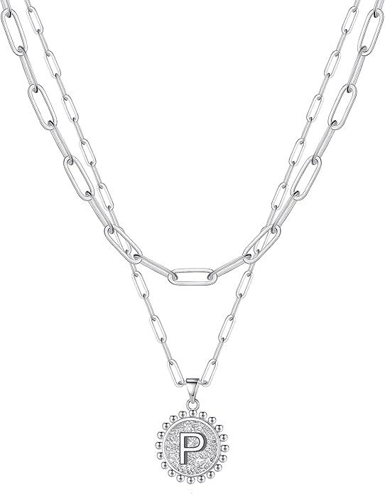 Ursteel Layered Initial Necklaces for Women, 14K-Gold-Plated Dainty Layering Paperclip Chain Necklaces for Women Jewelry
