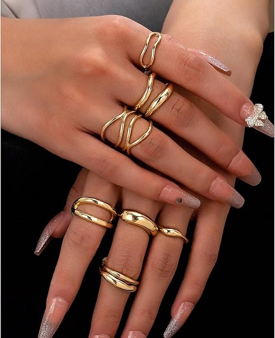 FAXHION Gold Knuckle Rings Set for Women Snake Chain Stacking Ring Vintage BOHO Midi Rings SIze Mixed