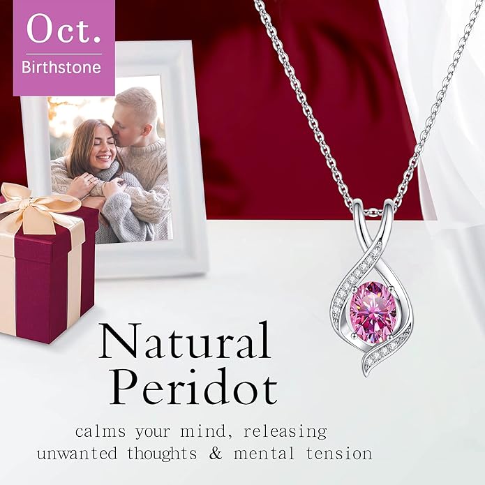 SMILEST Christmas Gifts for Women - 925 Sterling Silver Oval Sparkle Birthstone Pendant Necklace, Gemstone Pendant Anniversary Birthday Gifts for Women Wife Girlfriend Mom Grandma Birthstone Necklace