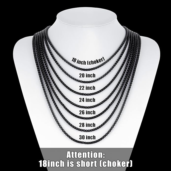 Fiusem Box Chain for Men, Silver Tone/14K Gold Plated/Black Stainless Steel Necklace for Men and Women, Width 2/2.5/3/4/5mm, Length 18-28 Inches