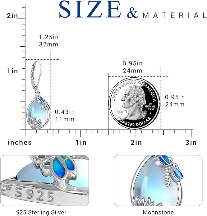 Eusense Sterling Silver Dangle Earrings for Women Tree of Life Animals Moonstone Turquoise Leverback Earrings Jewelry Gifts