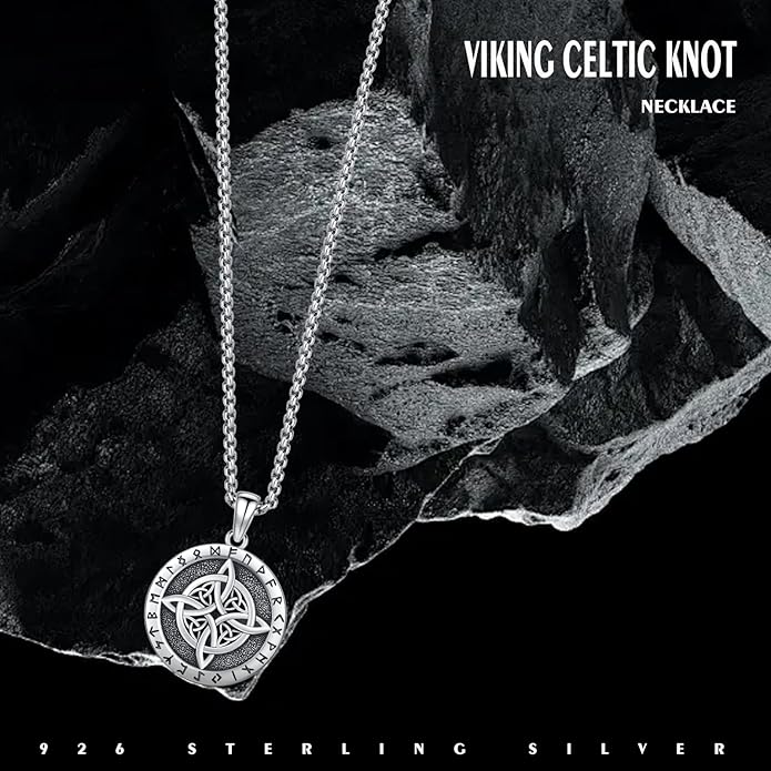 YueYuan Viking Necklace for Men 925 Sterling Silver Rune Amulet Pendant Nordic Necklace Viking Jewelry Gift for Father Husband Son