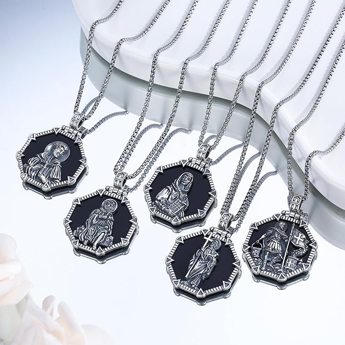 Taioiat Saint Necklace 925 Sterling Silver St Necklace Amulet Pendant Jewelry Religious Gift for Men Women